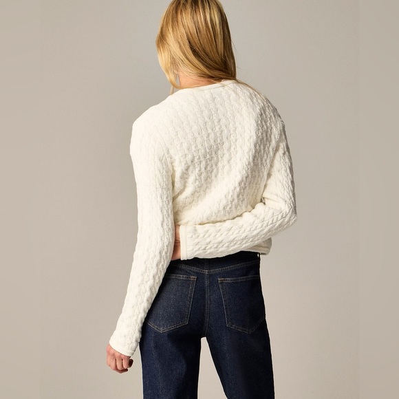 NWT J.Crew Odette cable-knit sweater lady jacket in cotton-blend bouclé - Picture 3 of 5